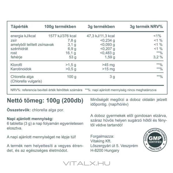 100% Chlorella alga (200 tabletta) - Image 2