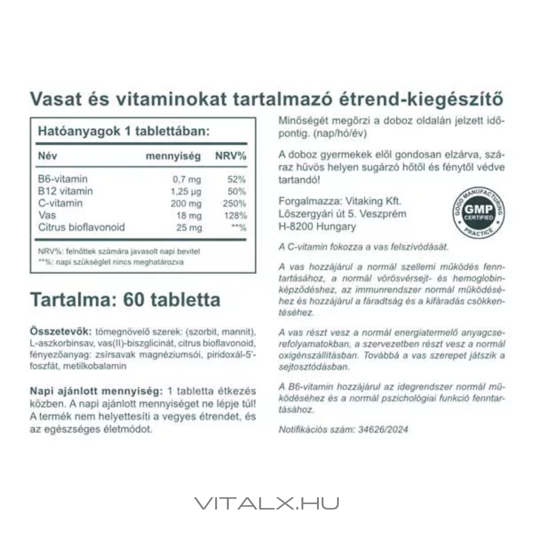 Szerves Vas biszglicinát komplex (60 tabletta) - Image 2